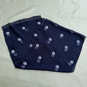 A. Brod Fashion Accessories Blue Navy White Dots Sheer Long Rayon Scarf 64 x 14"
